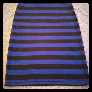 Tight horizontal striped black and blue skirt